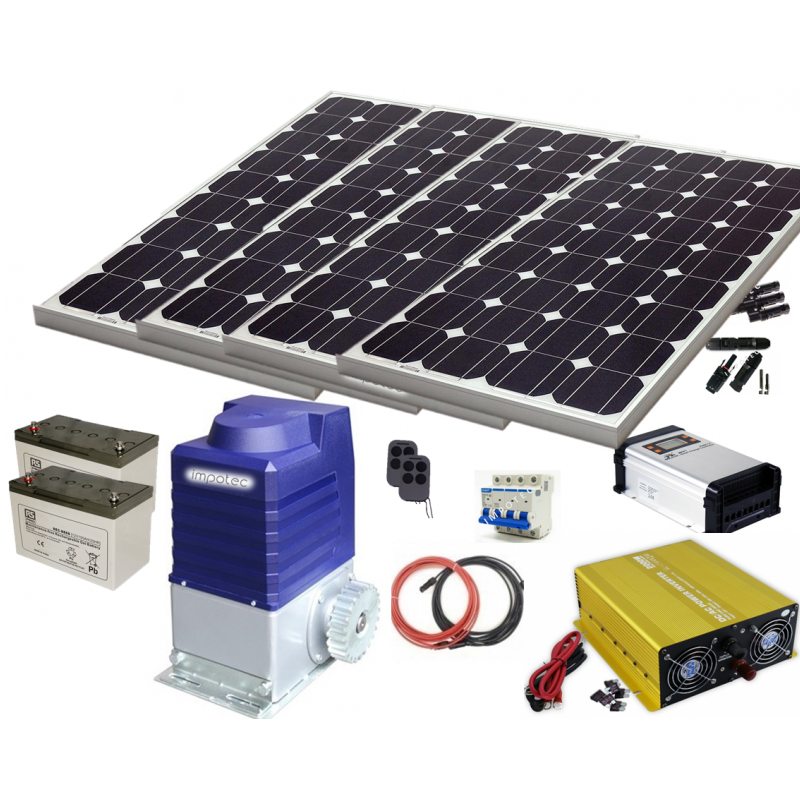 Kit de motor para portón con paneles solares, baterías, controlador e inversor
